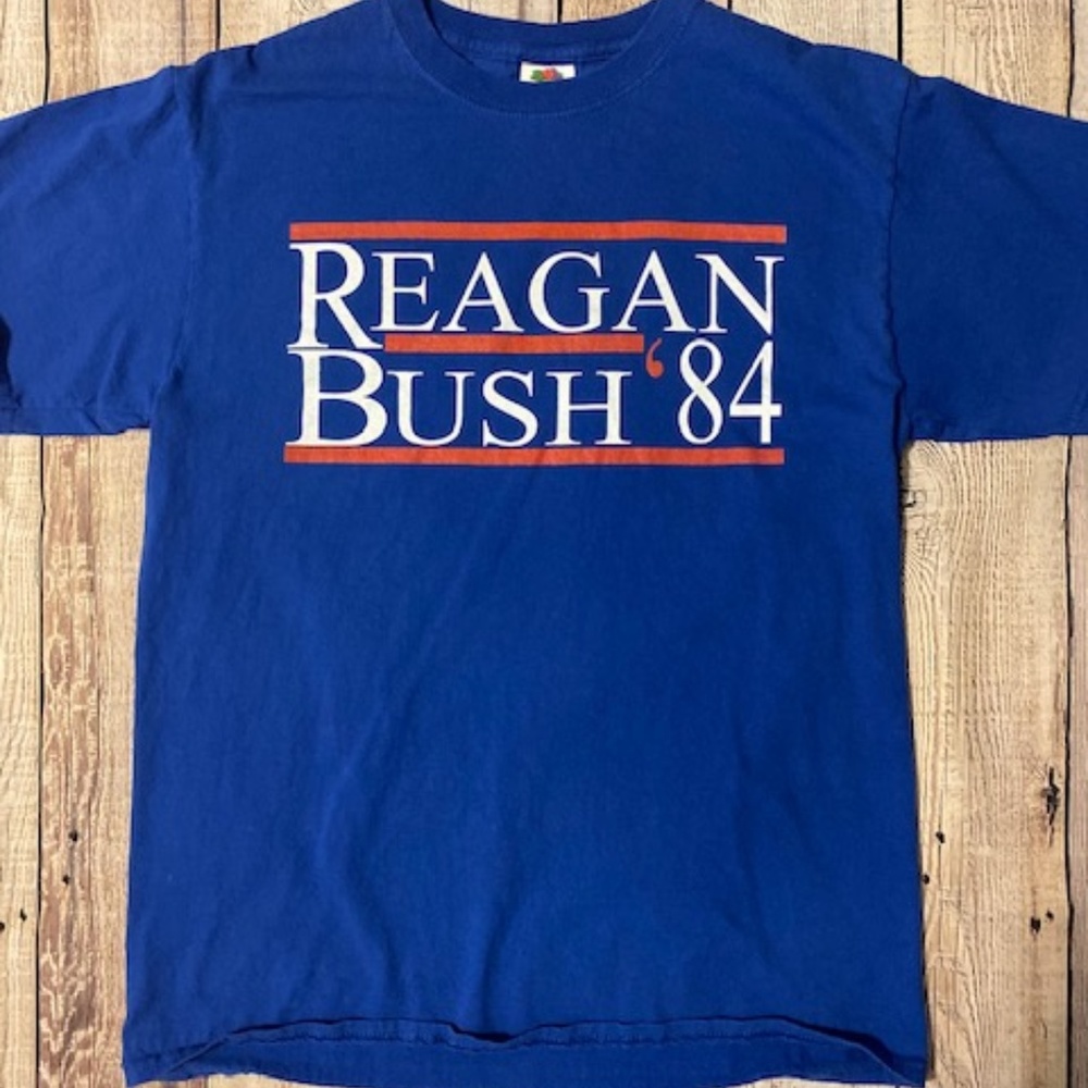 Mens Casual T- Shirt Reagan Bush 84’ Blue Red
